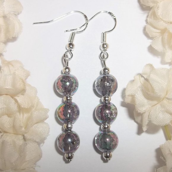 Silver & Purple AB Beaded Earrings Set NWT 6390 - Picture 1 of 8